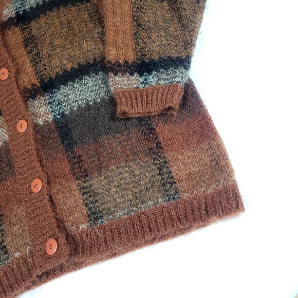 Fuzzy Wool Mohair Knit Cardigan Sweater Paul Harris M Burnt Orange Cobain Grunge - Picture 10 of 16